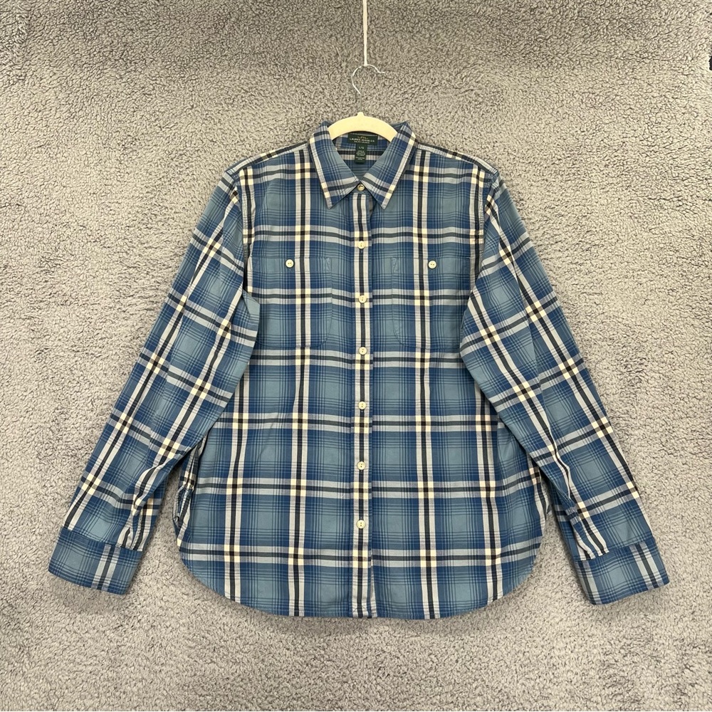 Lauren Ralph Lauren LRL Button Shirt Flannel Blue Women Size Large, Cotton